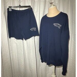 Mayfair The Label Athletic Club Navy Sweatshirt Shorts Set Oversized OS M/L